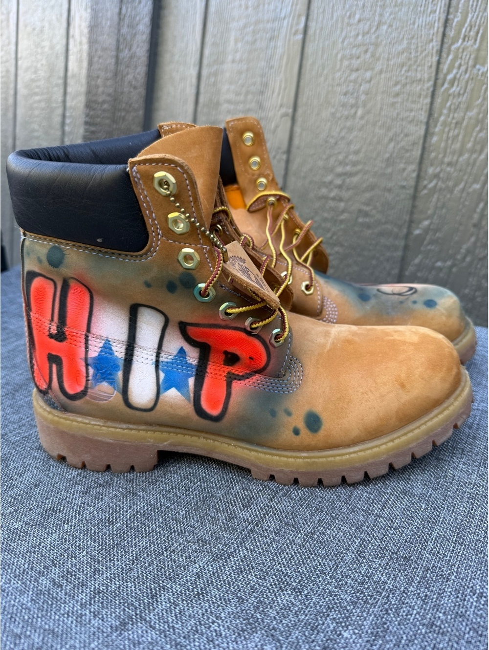 Timberland Custom Painted Leather Work Boots Size 8 hip Monnie Ratt $$